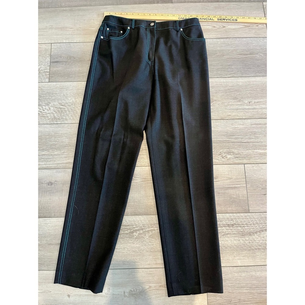 CARLISLE Wool Blend Dress Pants Teal Stitching Size 12 Career Wear - Picture 3 of 7